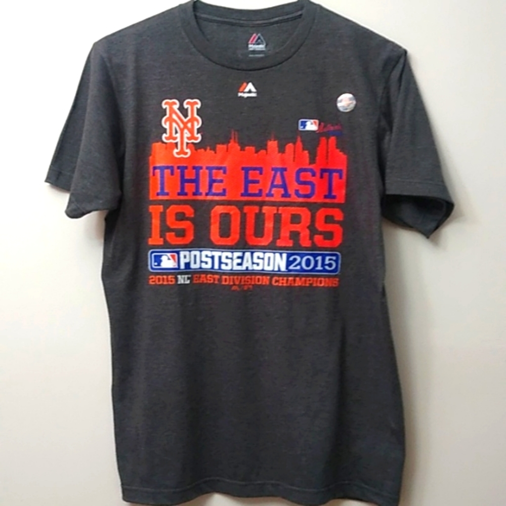 Majestic New York Mets Postseason 2015 The East Is Ours Tee Shirt, Gray, M, NWoT